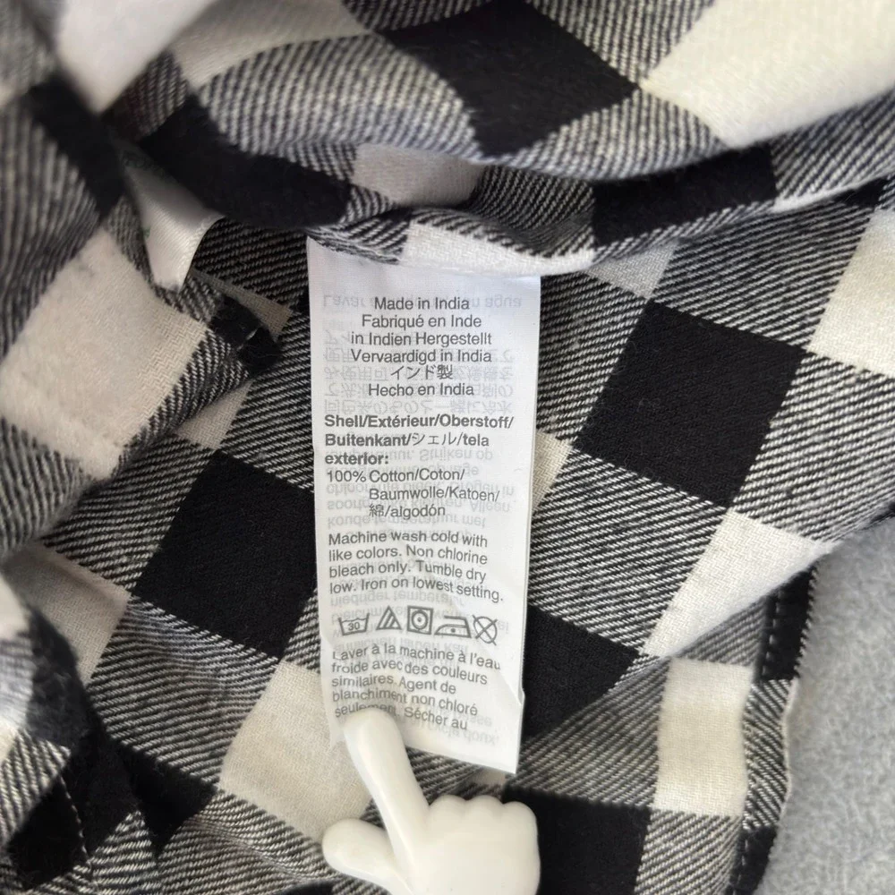 J.Crew Mens Slim Fit Flannel Shirt Large Black White Buffalo Check Plaid Cotton